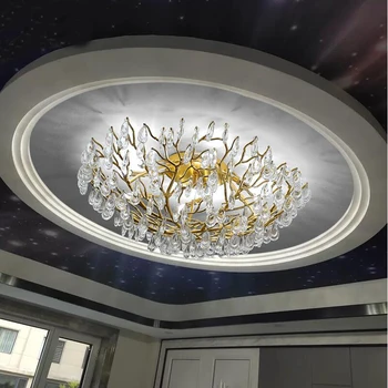 itališkos prabangios auksinės šakos šviestuvas svetainės žibintai miegamojo šviestuvai šilta romantiška vestuvinė apvali krištolo lempa