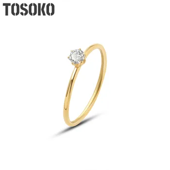 TOSOKO nerūdijančio plieno papuošalai Mažas cirkonio žiedo uodegos žiedas Moterų mados vienžiedis paprastas žiedas BSA160