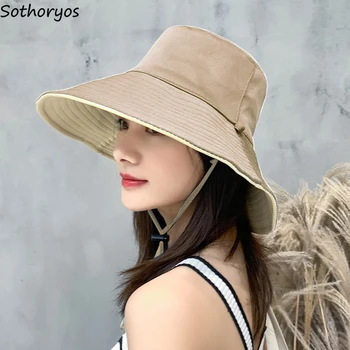 Vasarinės didelės kraštinės kaušinės kepurės Moterys Kieta paprasta apsauga nuo saulės Žvejo kepurės Mada Dvipusis Sunbonnet Ins Japoniškas stilius